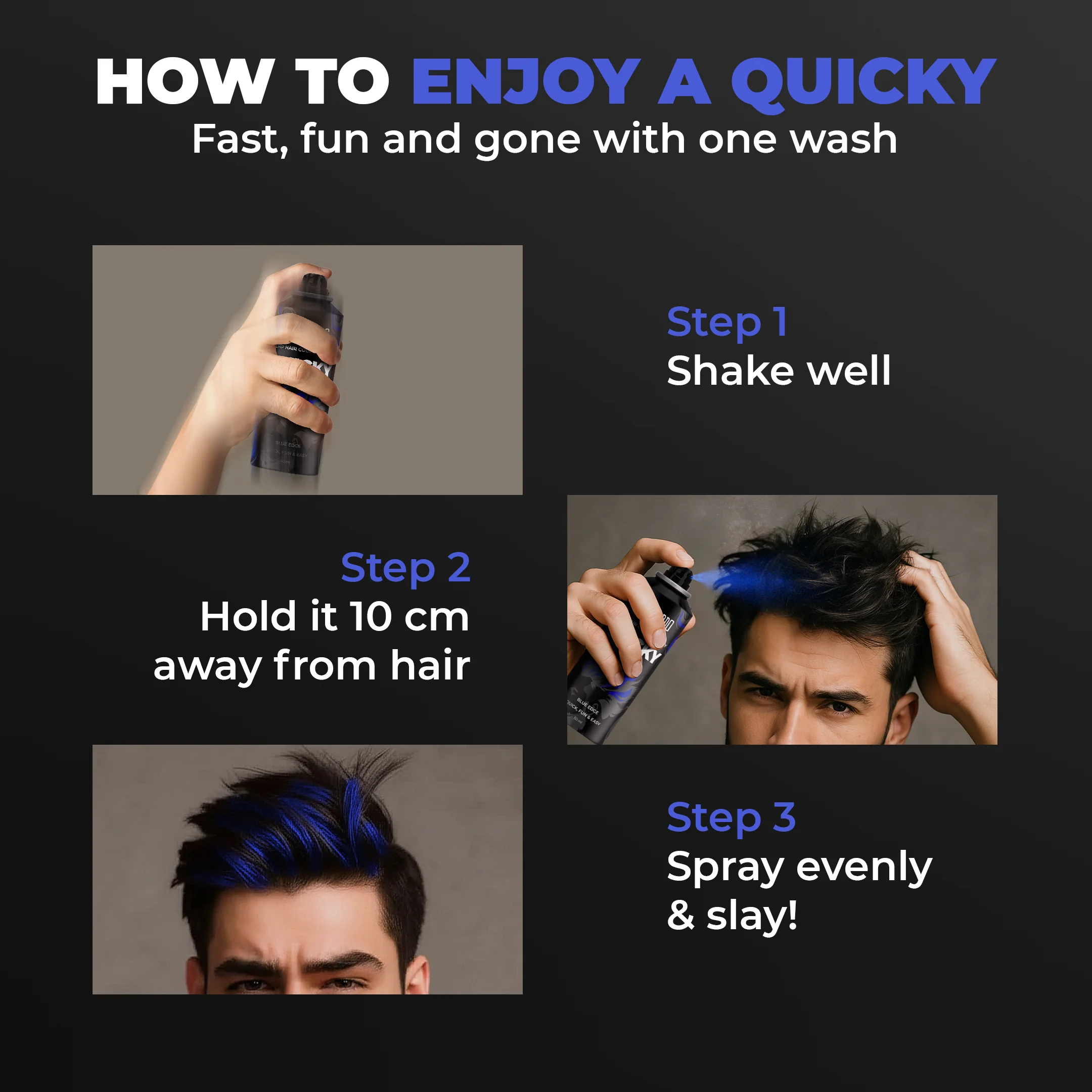 Quicky Temp Hair Color Spray Blue Edge (50ml) - Image 4