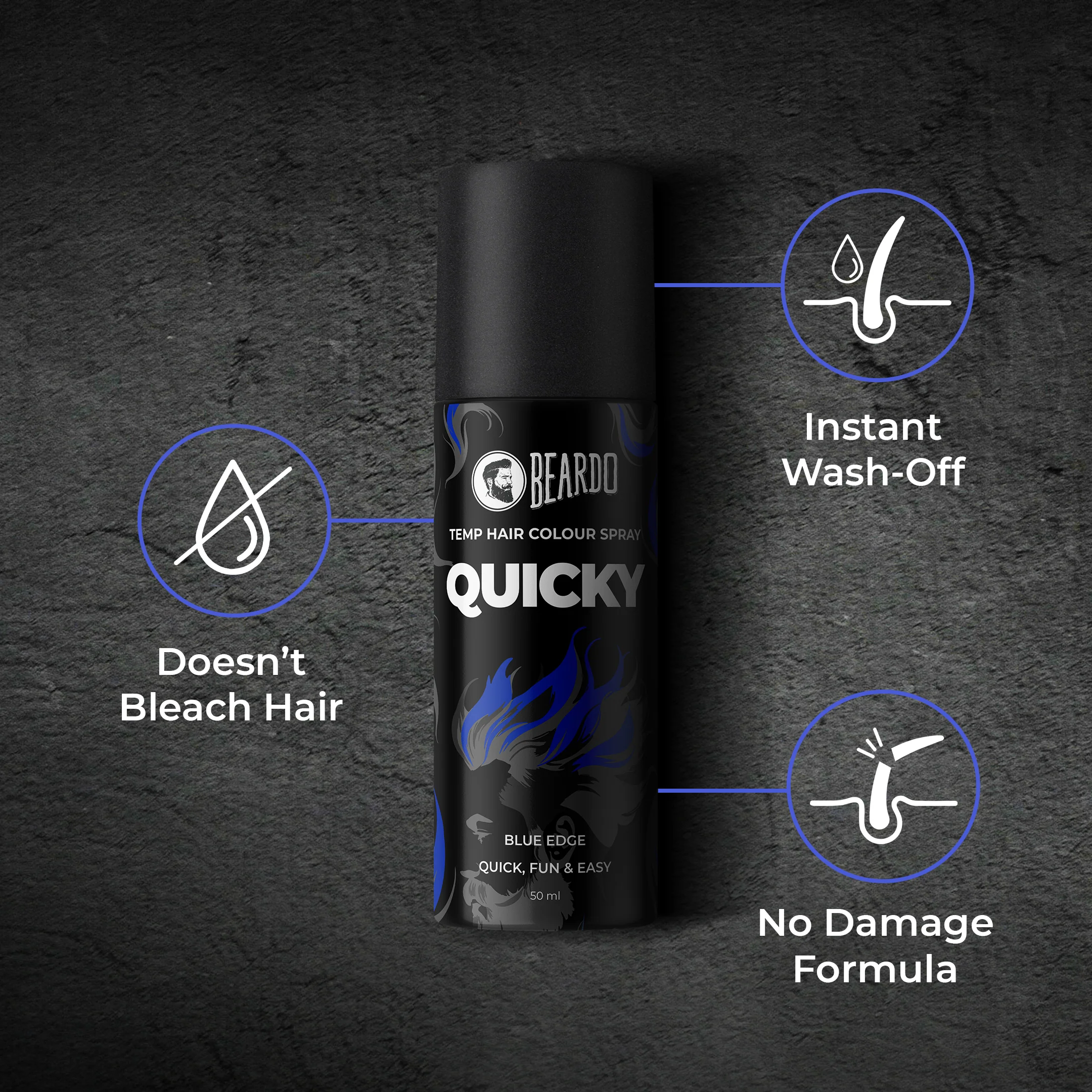 Quicky Temp Hair Color Spray Blue Edge (50ml) - Image 5
