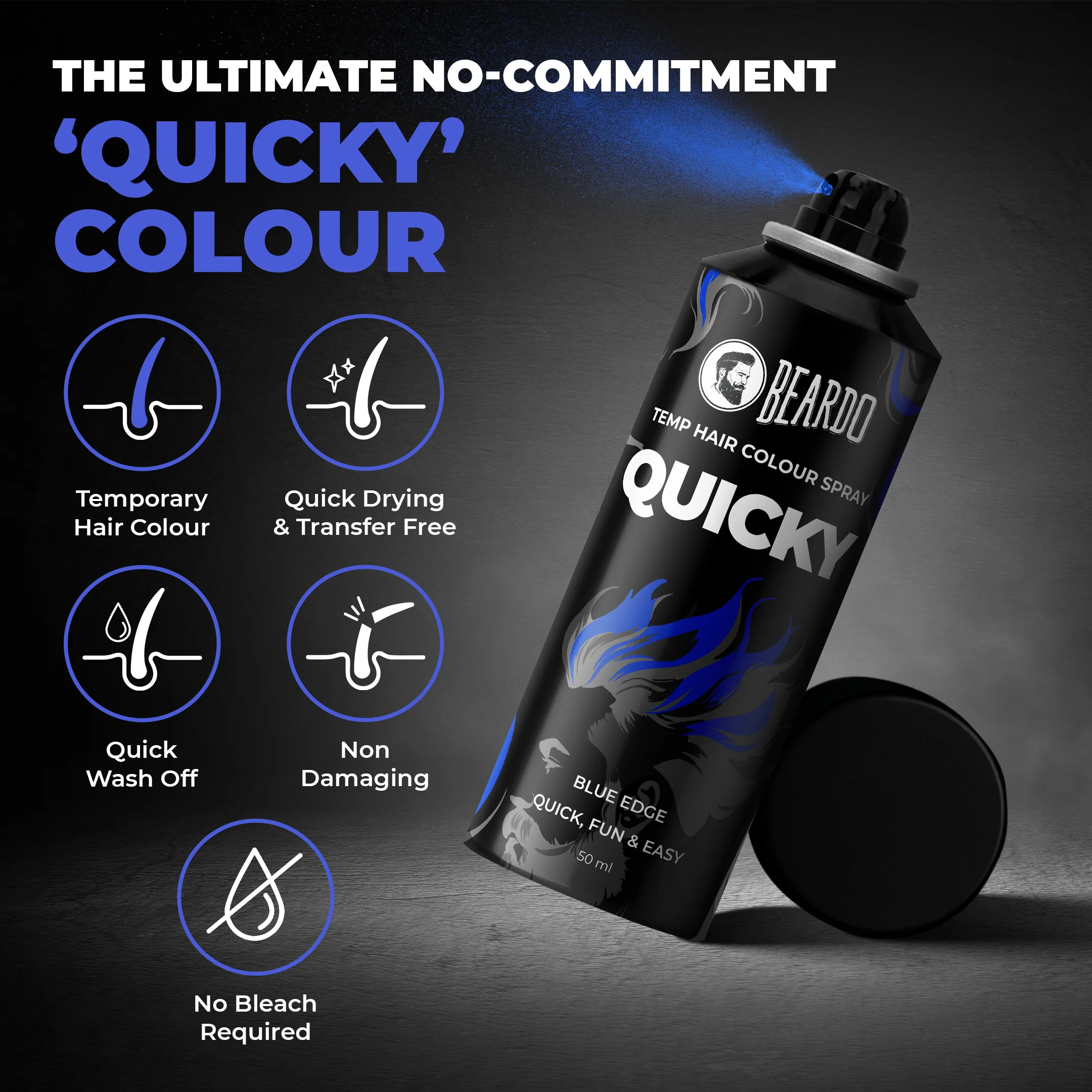 Quicky Temp Hair Color Spray Blue Edge (50ml) - Image 7